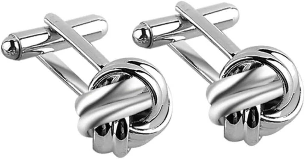 Classic Men's Knot Cufflinks Silver Cufflinks Set for Business Weddings Formal Occasions