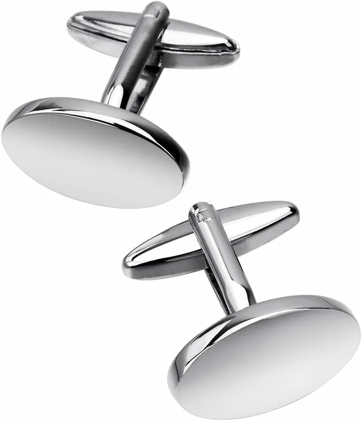 Classic Oval Blank Cufflinks for Mens French Shirt Cuff Buttons High Polishing Silver Metal Cuff links