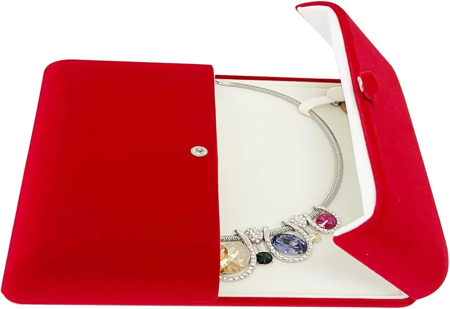 Classic Pearl Necklace Present Box Case Large Banquet Necklace Box Premium Grade Red Velvet Storage Case Packaging Unique Design (jewelry not included)