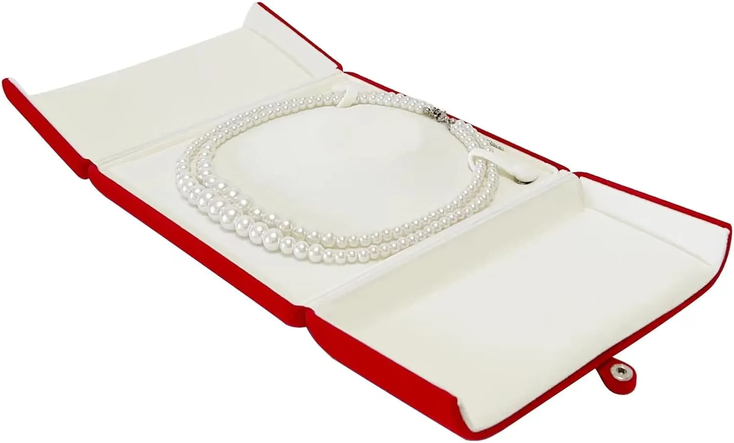 Classic Pearl Necklace Present Box Case Large Banquet Necklace Box Premium Grade Red Velvet Storage Case Packaging Unique Design (jewelry not included)