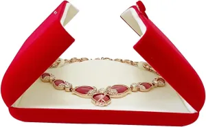 Classic Pearl Necklace Present Box Case Large Banquet Necklace Box Premium Grade Red Velvet Storage Case Packaging Unique Design (jewelry not included)