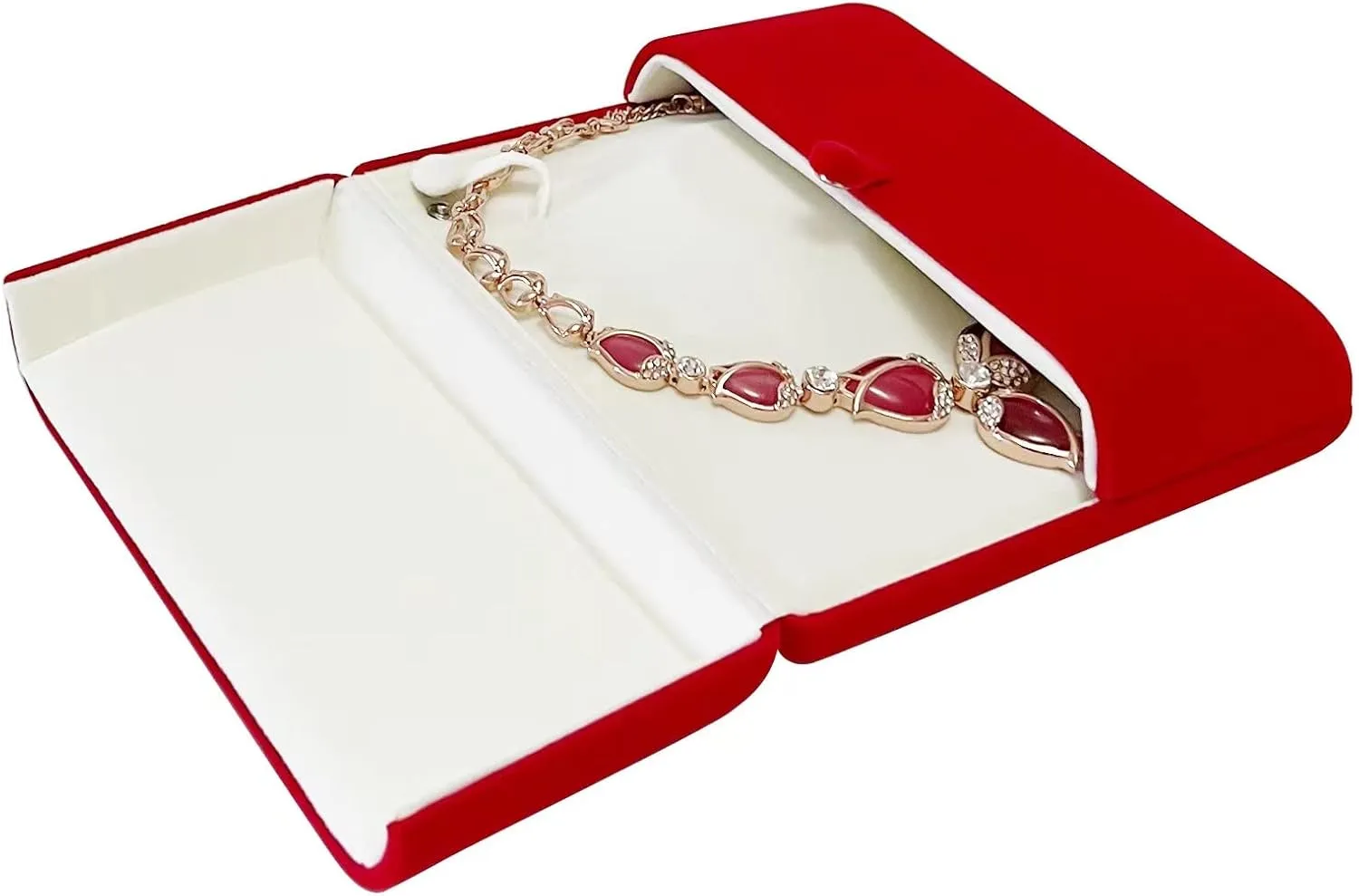 Classic Pearl Necklace Present Box Case Large Banquet Necklace Box Premium Grade Red Velvet Storage Case Packaging Unique Design (jewelry not included)