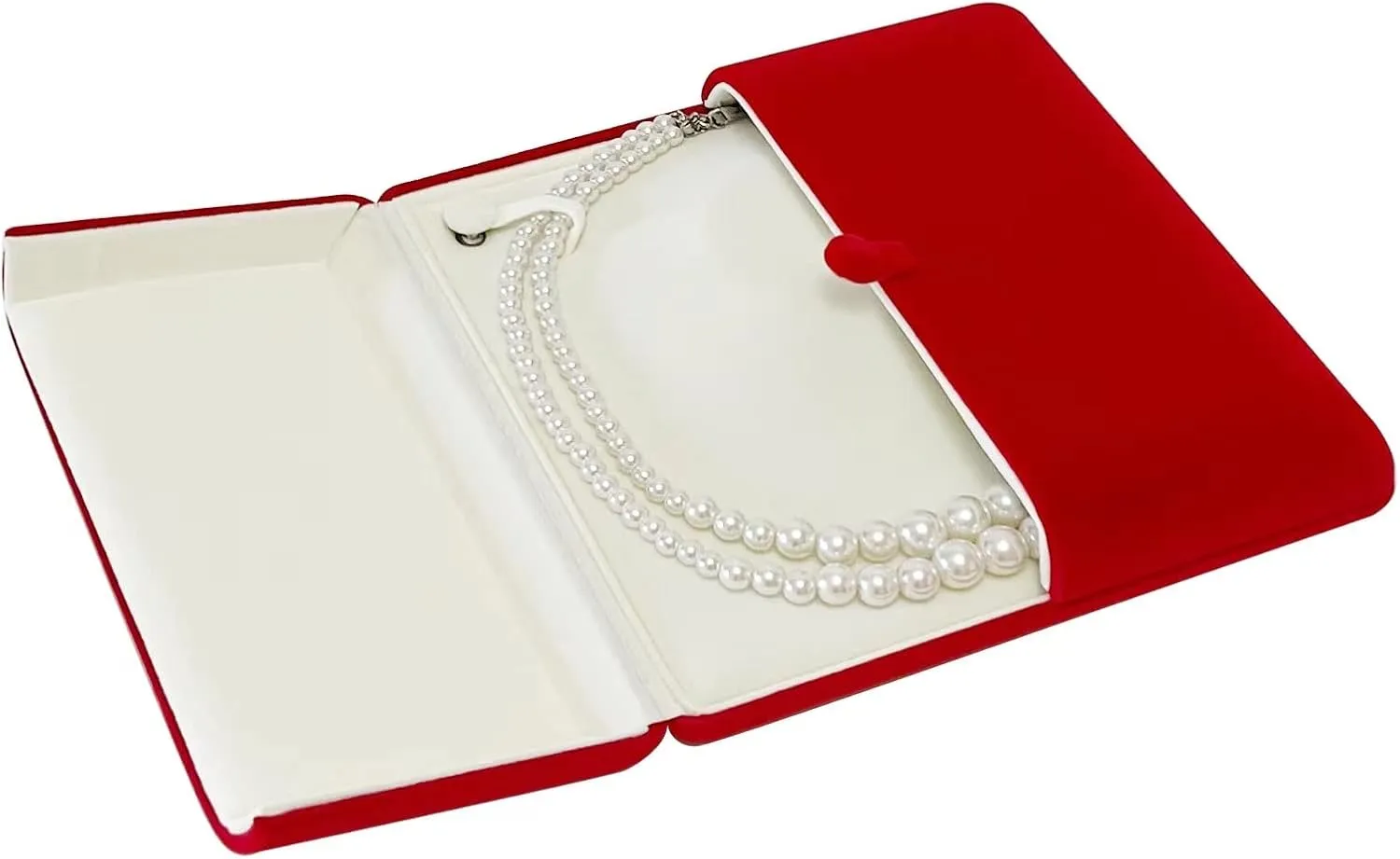 Classic Pearl Necklace Present Box Case Large Banquet Necklace Box Premium Grade Red Velvet Storage Case Packaging Unique Design (jewelry not included)