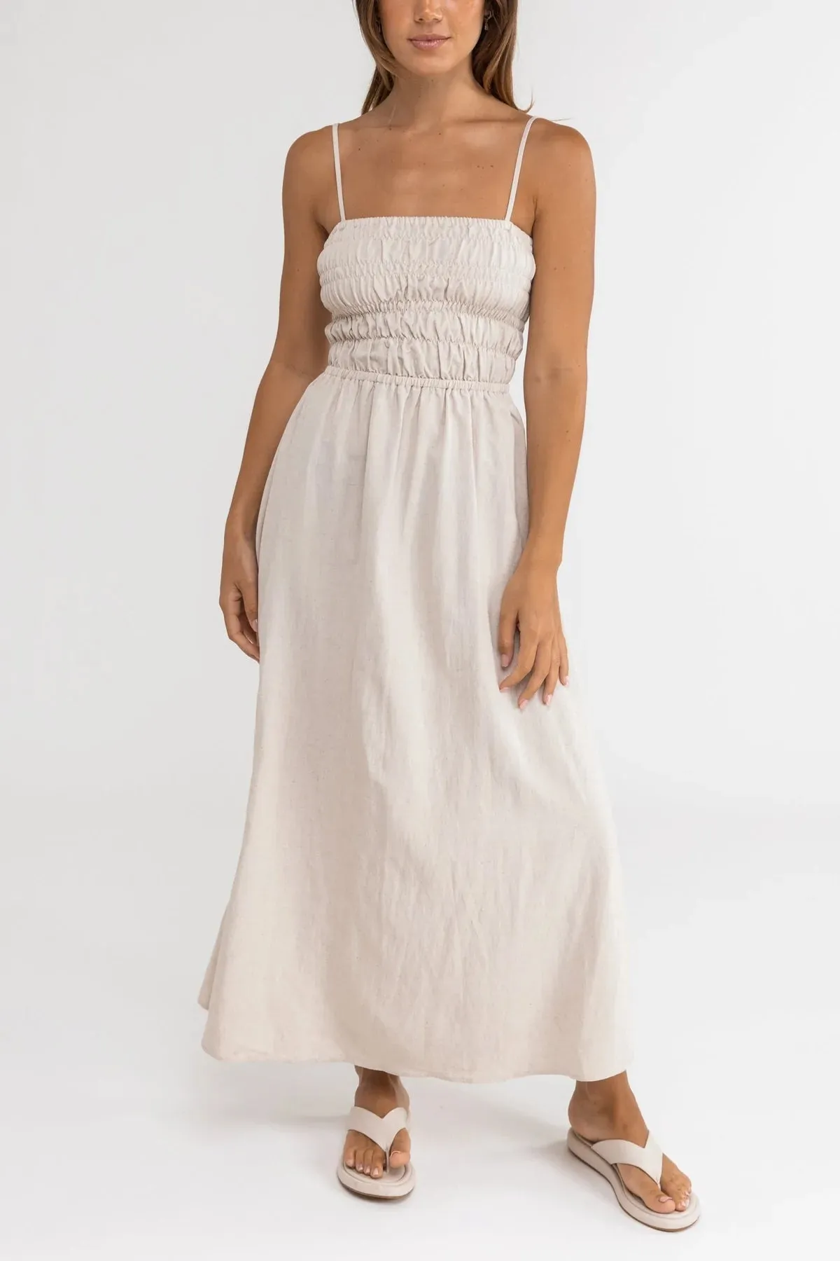 Classic Shirred Midi Dress / Oat