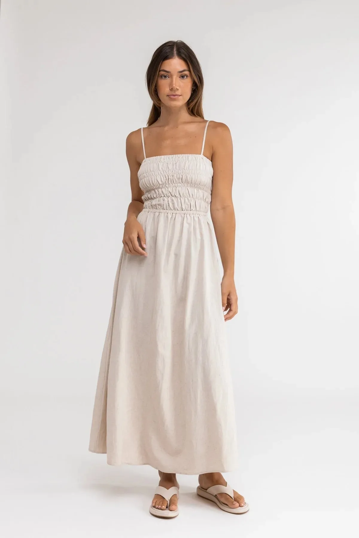 Classic Shirred Midi Dress / Oat