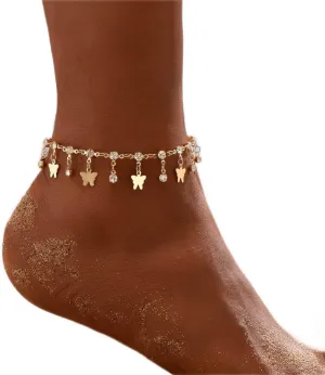 Clataly Turquoise Anklet Bracelets Multilayer Butterfly Anklets Flower Pearl Beaded Ankle Summer Accessories Beach Foot Jewelry for Women
