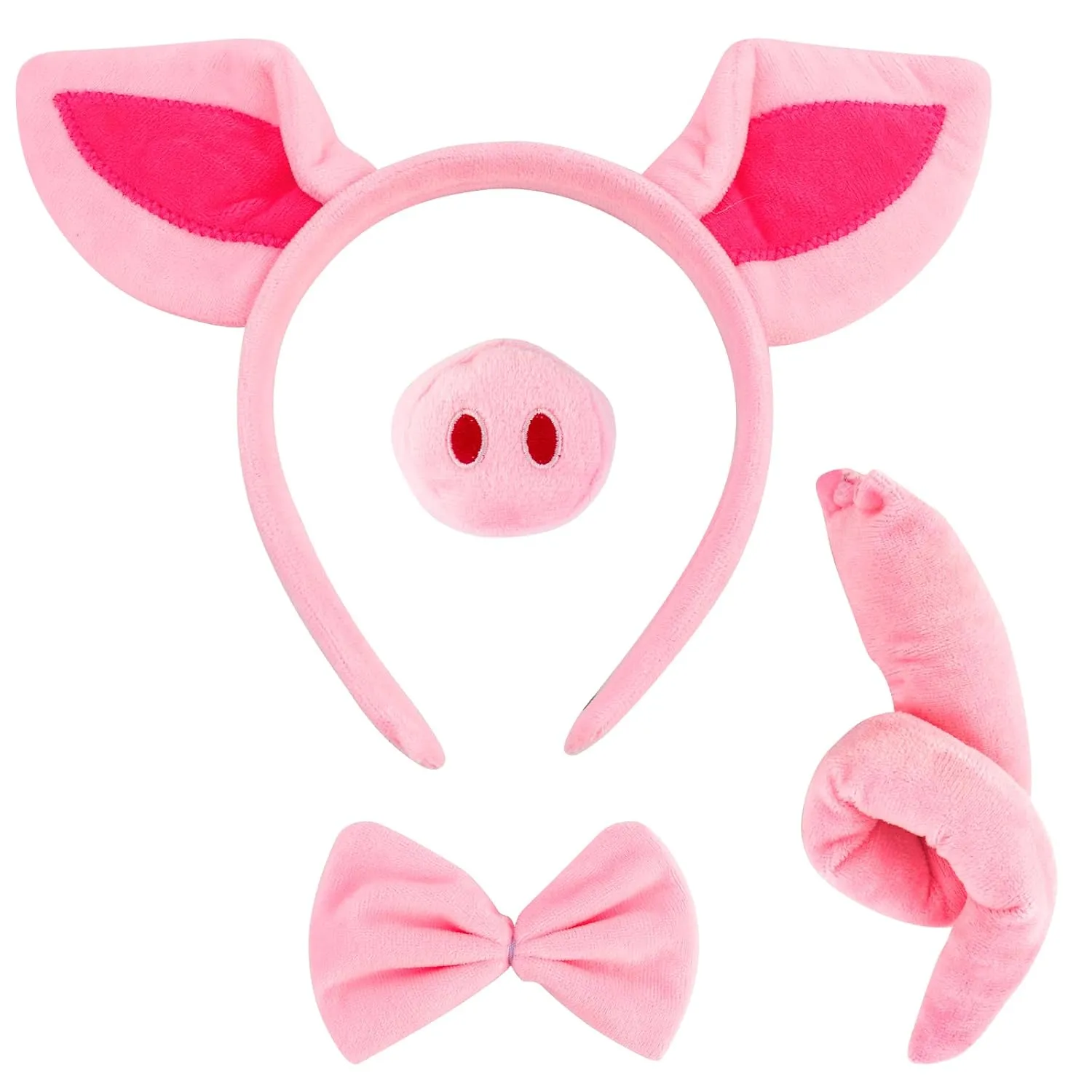 COCIDE Pig Ears Headbands Peppa Pig Costume Miss Piglet for Women Piggy Mask for Adults Tail Shrek Nose and Bow Tie Halloween Dress Up Party Decoration Accessories Set