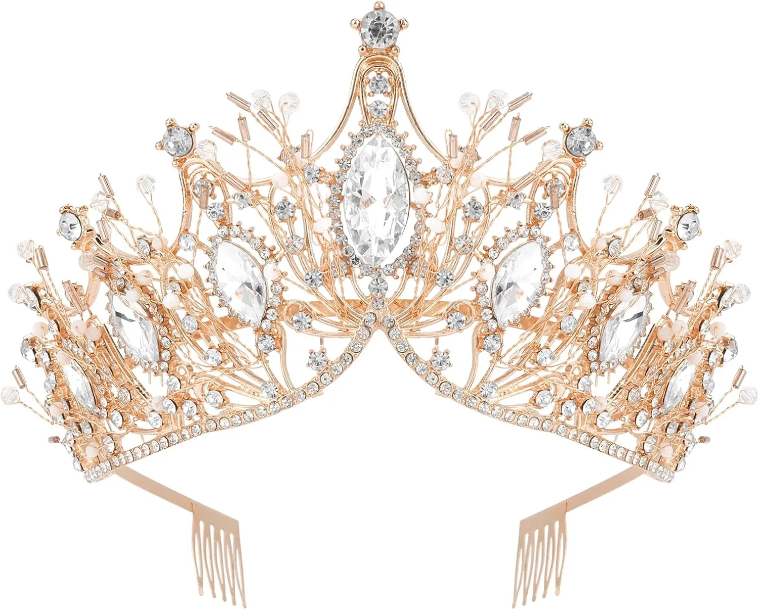 COCIDE Rose Gold Crowns for Women Tiaras for Women Crystal Rhinestones Baroque Tiara for Girls Bead Queen Princess Hair Accessories for Mermaid Birthday Party Bride Prom Halloween Costume Cosplay