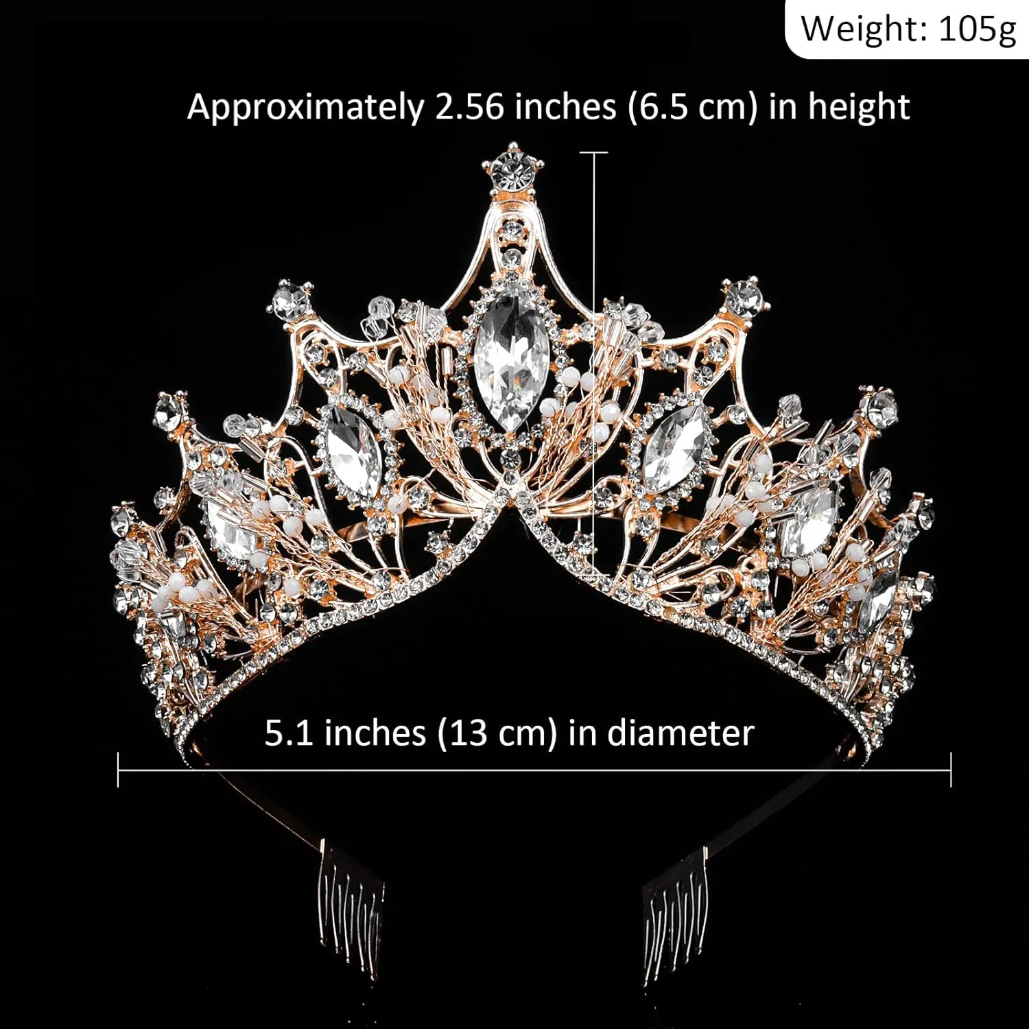 COCIDE Rose Gold Crowns for Women Tiaras for Women Crystal Rhinestones Baroque Tiara for Girls Bead Queen Princess Hair Accessories for Mermaid Birthday Party Bride Prom Halloween Costume Cosplay