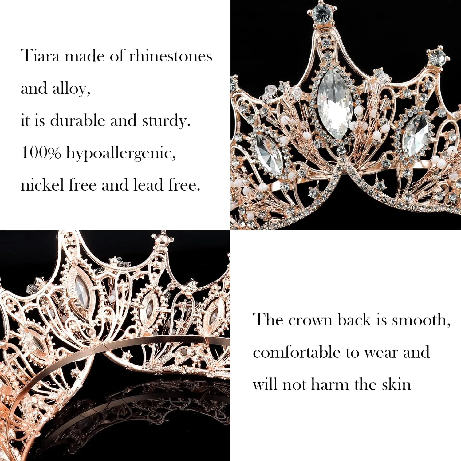 COCIDE Rose Gold Crowns for Women Tiaras for Women Crystal Rhinestones Baroque Tiara for Girls Bead Queen Princess Hair Accessories for Mermaid Birthday Party Bride Prom Halloween Costume Cosplay