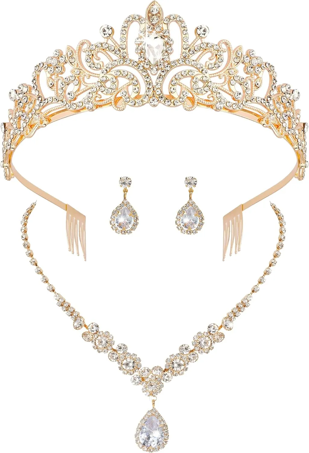 COCIDE Silver Jewelry Set for Women Crystal Tiara and Necklace Kit for Girls Rhinestone Crown Earrings Neck Accessories for Bride Wedding Birthday Party Bridal Prom Bridesmaid Dress up