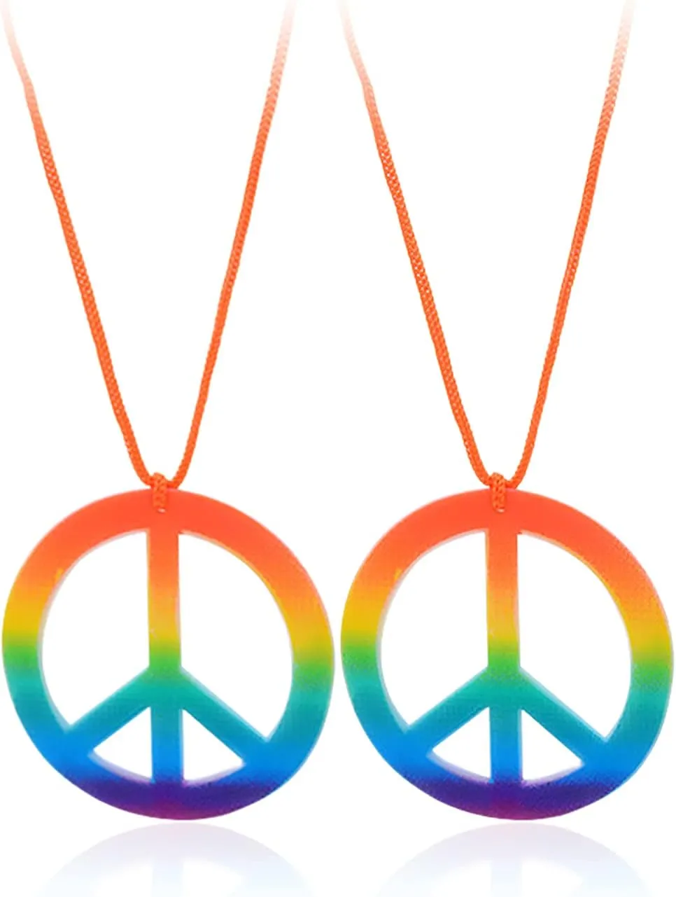 Colorful Love Peace Symbol Pendant Necklace Set Long Hippie Halloween Rainbow for Women Men 1960s 1970s Party Hipster Accessories
