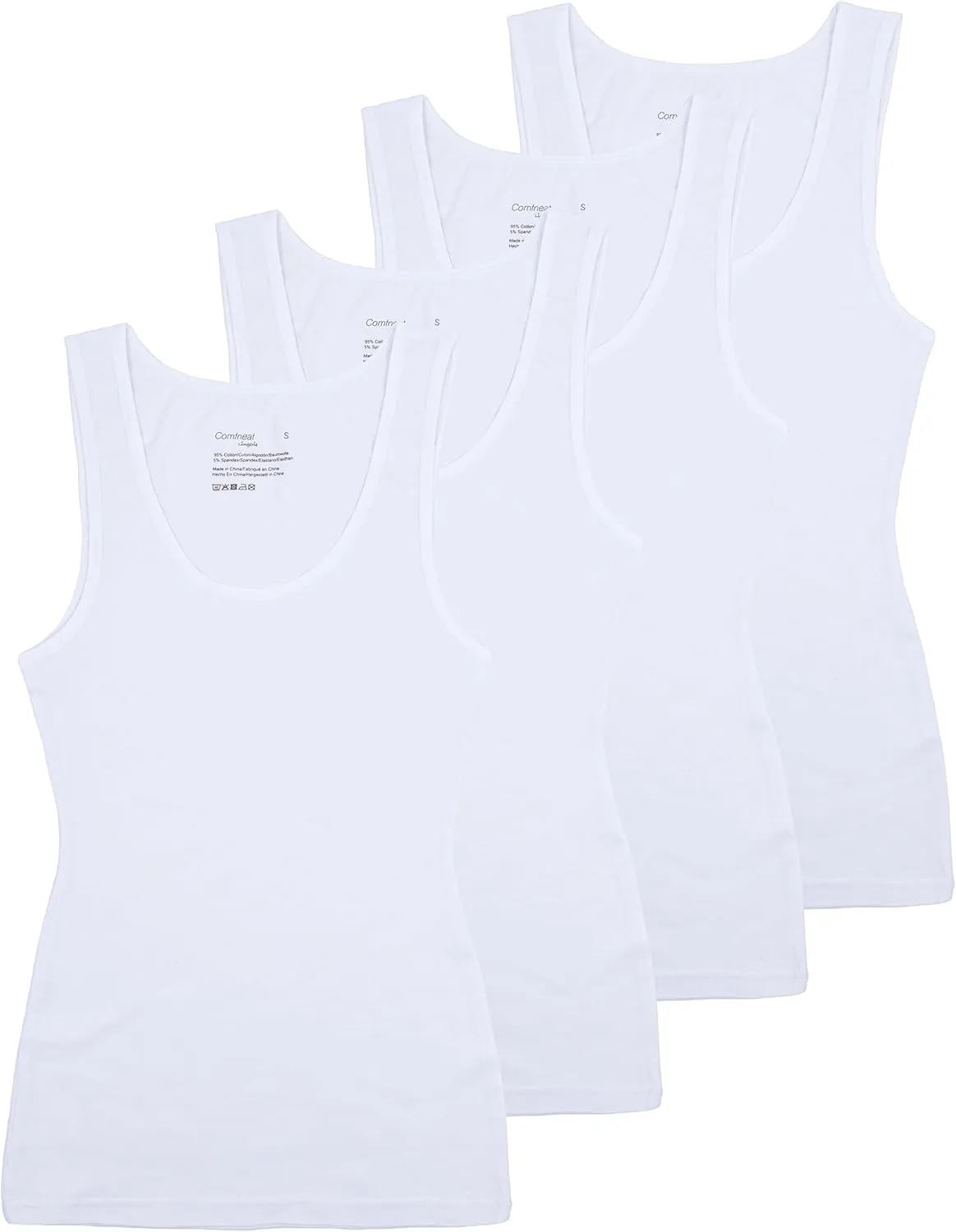 Comfneat Women's 4-Pack Slim-Fit Basic Tanks Cotton Casual Comfy Top Underwear Vests