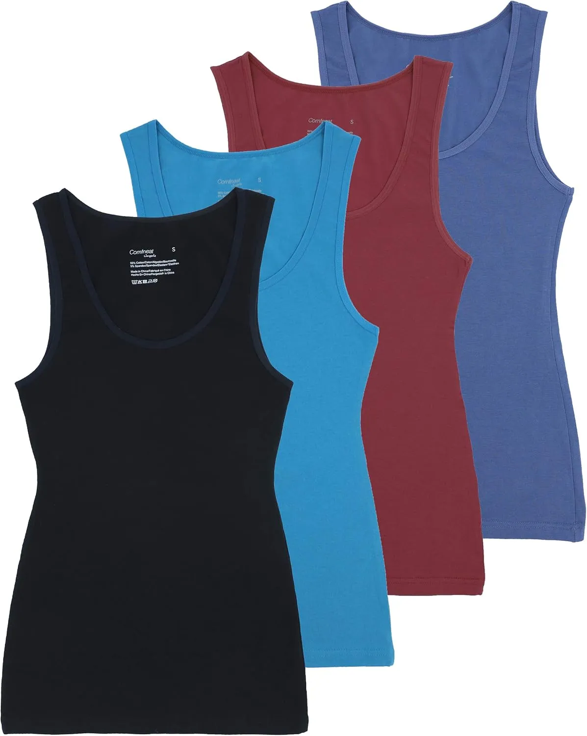 Comfneat Women's 4-Pack Slim-Fit Basic Tanks Cotton Casual Comfy Top Underwear Vests