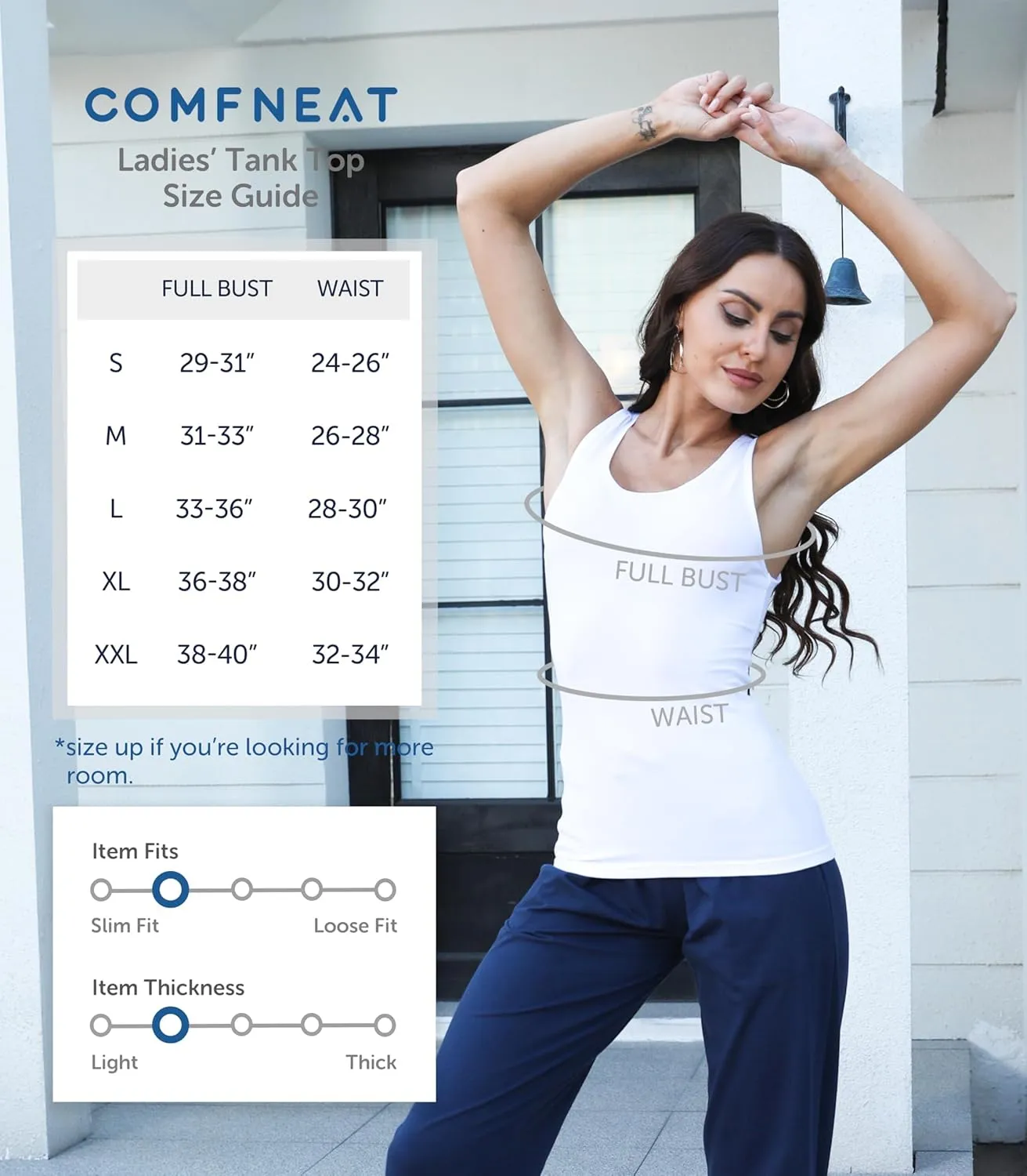 Comfneat Women's 4-Pack Slim-Fit Basic Tanks Cotton Casual Comfy Top Underwear Vests