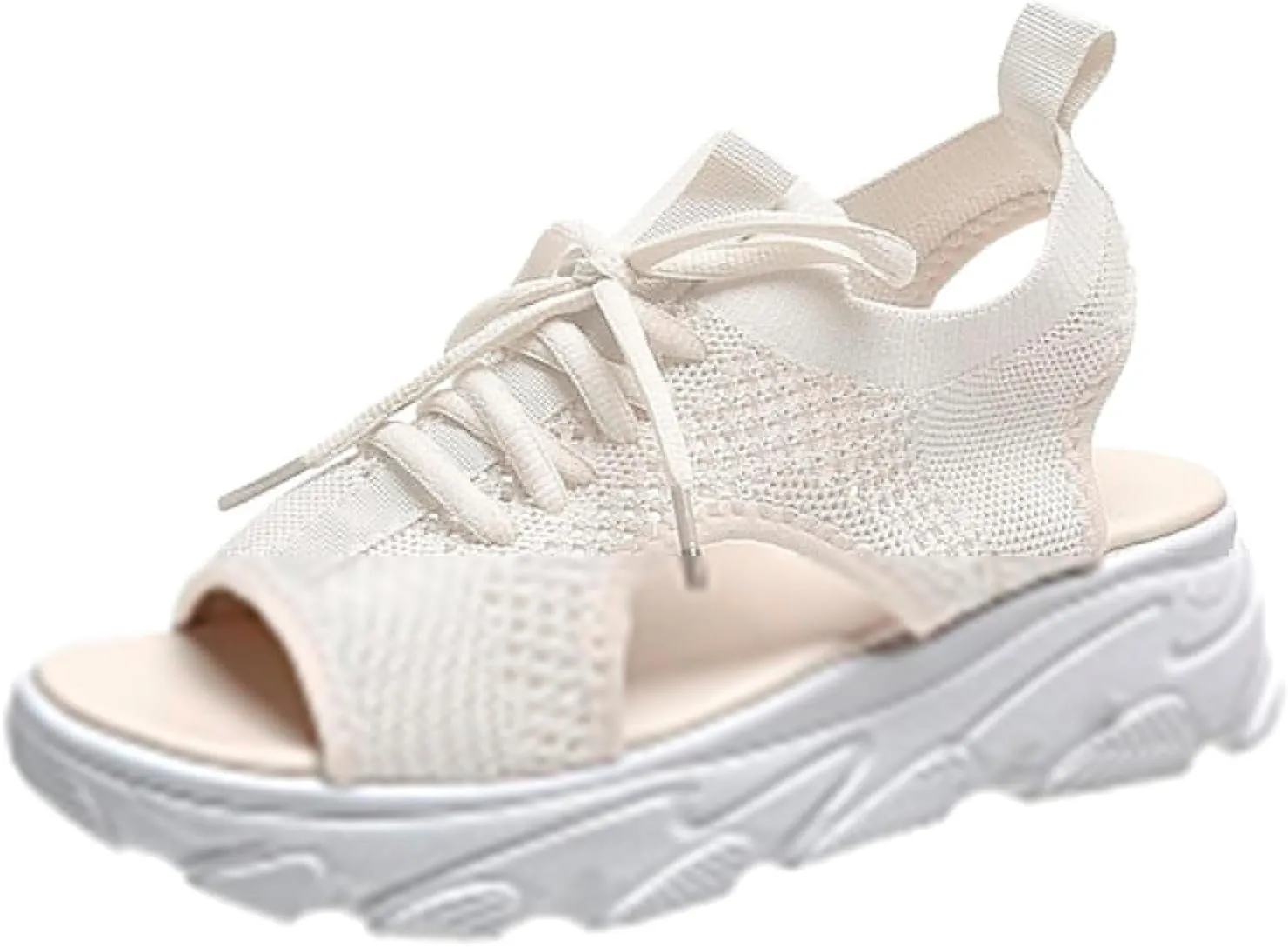 Contrast Paneled Cutout Lace-Up Muffin Sandals for Women Open Toe Slip On Muffin Sandals for Women Sports Platform Woven Sandal Lightweight Breathable Walking Going Out Sandal