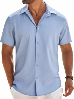COOFANDY Mens Button Down Shirt Short Sleeve Casual Shirts Beach Summer Linen Shirts Wedding Vacation Shirt
