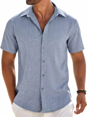 COOFANDY Mens Button Down Shirt Short Sleeve Casual Shirts Beach Summer Linen Shirts Wedding Vacation Shirt