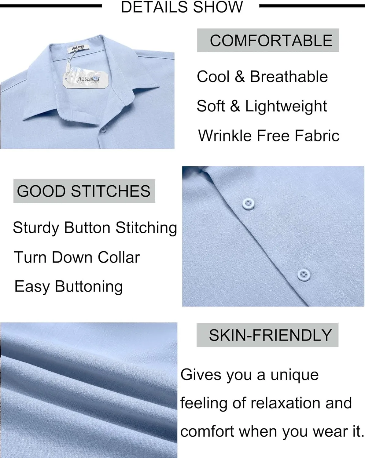 COOFANDY Mens Button Down Shirt Short Sleeve Casual Shirts Beach Summer Linen Shirts Wedding Vacation Shirt