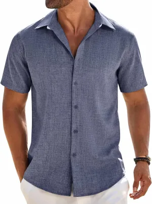 COOFANDY Mens Button Down Shirt Short Sleeve Casual Shirts Beach Summer Linen Shirts Wedding Vacation Shirt