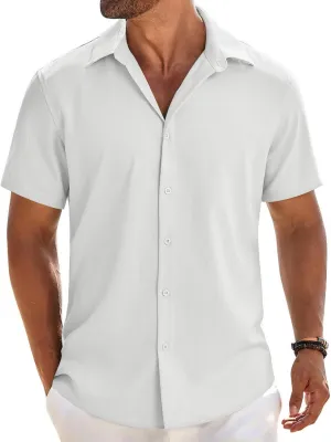 COOFANDY Mens Button Down Shirt Short Sleeve Casual Shirts Beach Summer Linen Shirts Wedding Vacation Shirt
