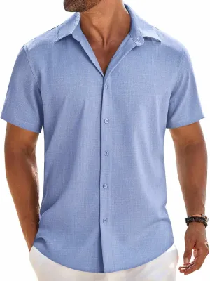 COOFANDY Mens Button Down Shirt Short Sleeve Casual Shirts Beach Summer Linen Shirts Wedding Vacation Shirt
