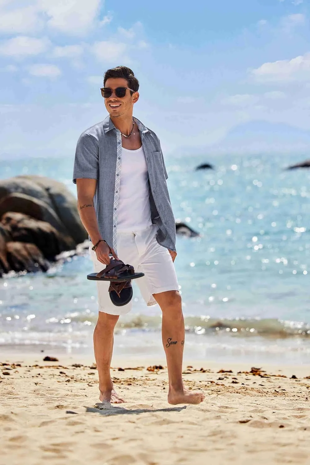 COOFANDY Mens Button Down Shirts Short Sleeve Casual Linen Shirts for Men Summer Beach Wedding Shirt