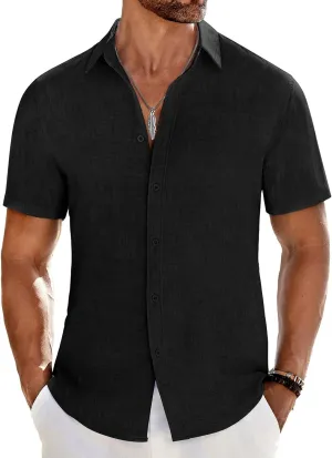COOFANDY Men's Casual Button Down Shirts Short Sleeve Textured Summer Beach Shirt