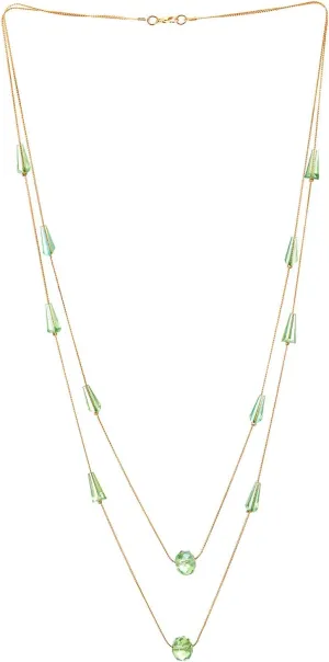 COOLSTEELANDBEYOND Gold Statement Necklace Two-Strand Long Chains with light Green Cone Crystal Beads Charms Pendant