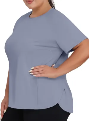 COOTRY Plus Size Workout Tops for Women Short Sleeve Athletic T Shirts Breathable Running Yoga Gym Tee with Side Slits