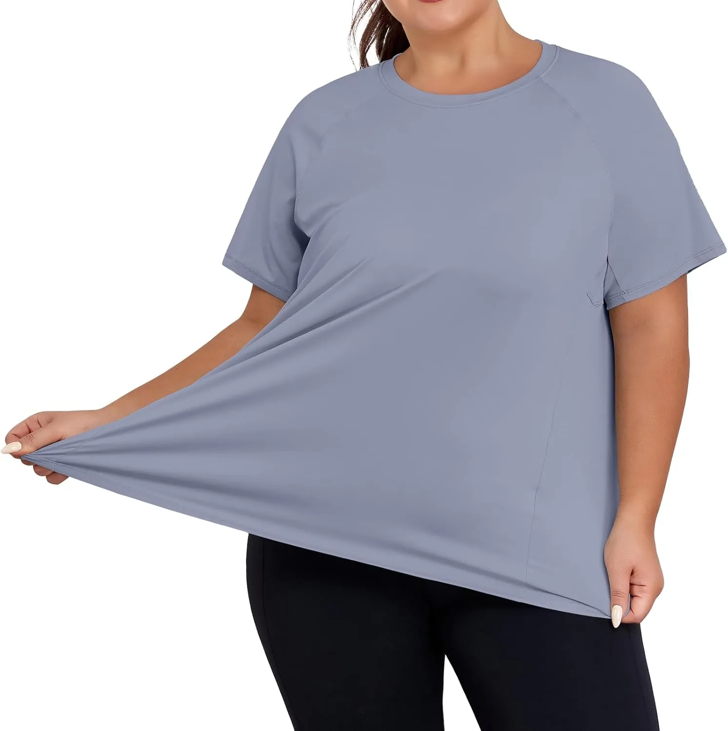 COOTRY Plus Size Workout Tops for Women Short Sleeve Athletic T Shirts Breathable Running Yoga Gym Tee with Side Slits