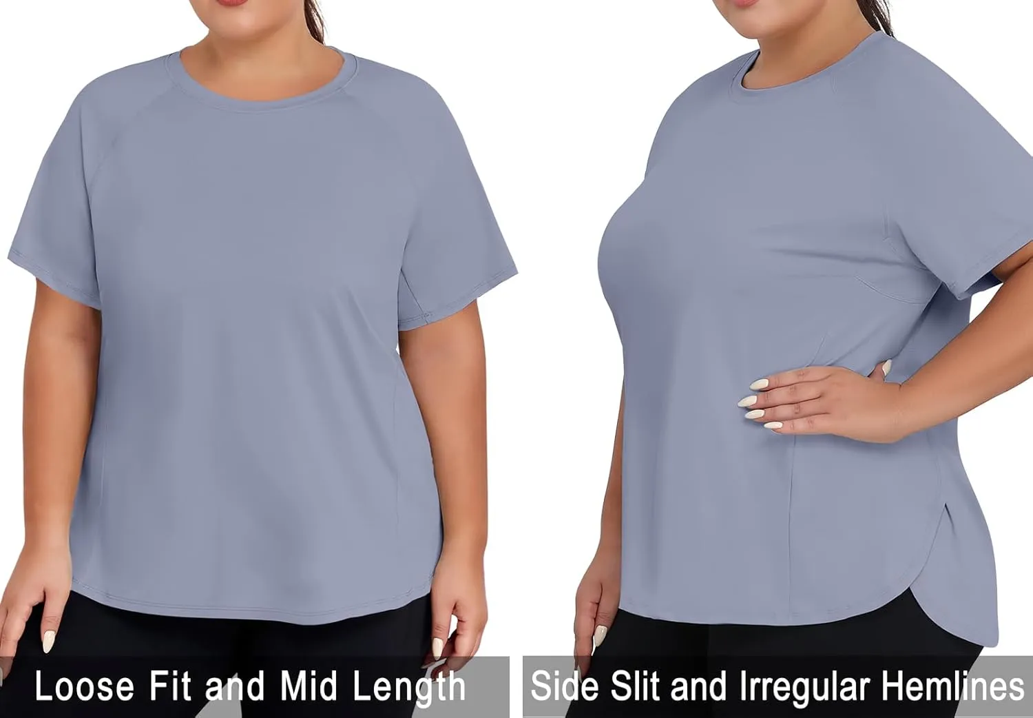 COOTRY Plus Size Workout Tops for Women Short Sleeve Athletic T Shirts Breathable Running Yoga Gym Tee with Side Slits