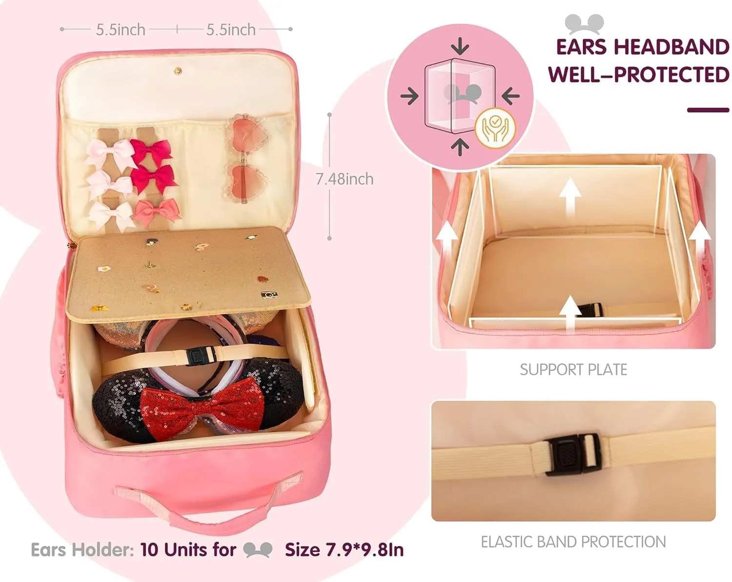 COSHAYSOO Ears Bag Headband Holder Travel Backpack Trip Essential Organizer Women Teen Girl Hair Pin Accessory Storage Gifts
