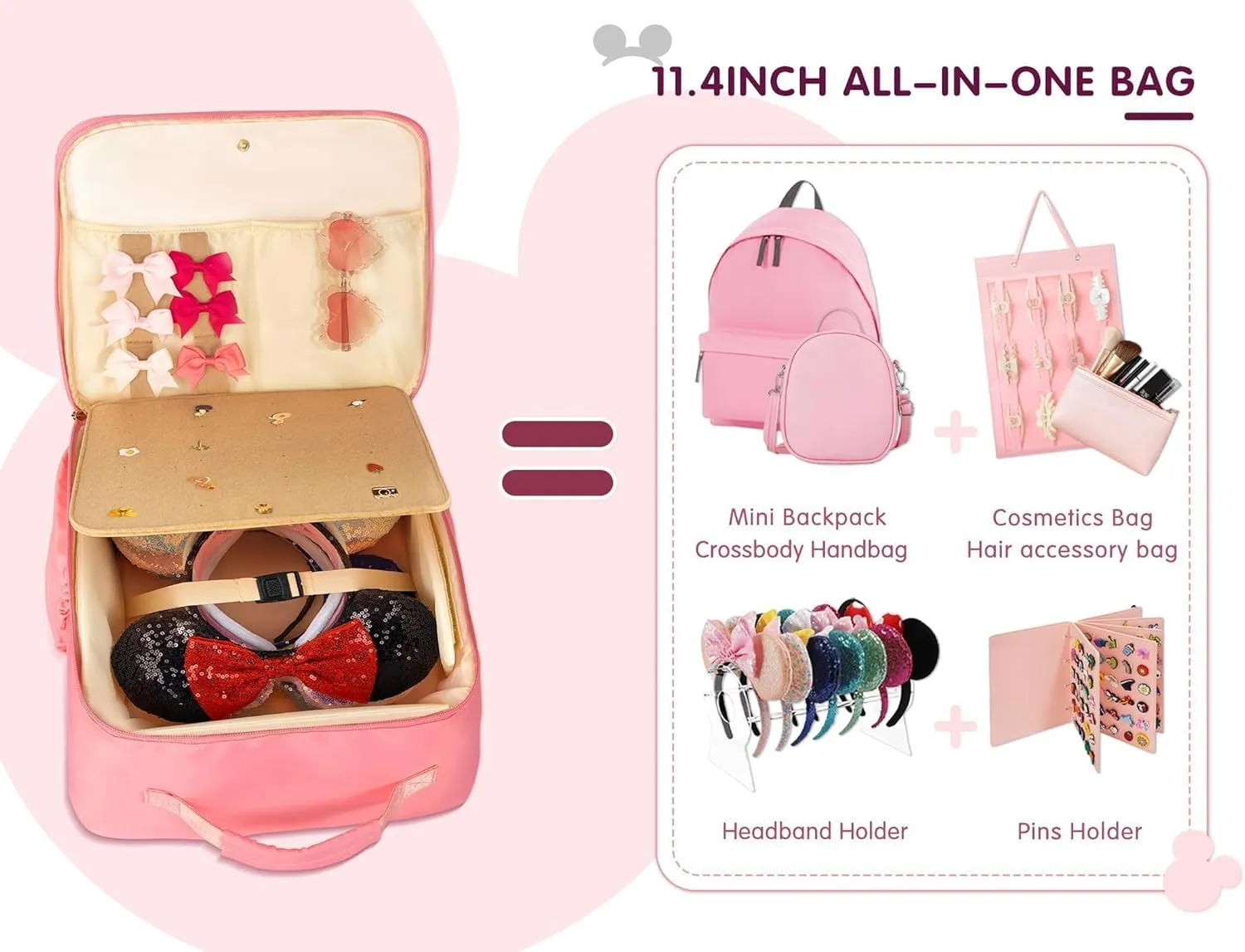 COSHAYSOO Ears Bag Headband Holder Travel Backpack Trip Essential Organizer Women Teen Girl Hair Pin Accessory Storage Gifts
