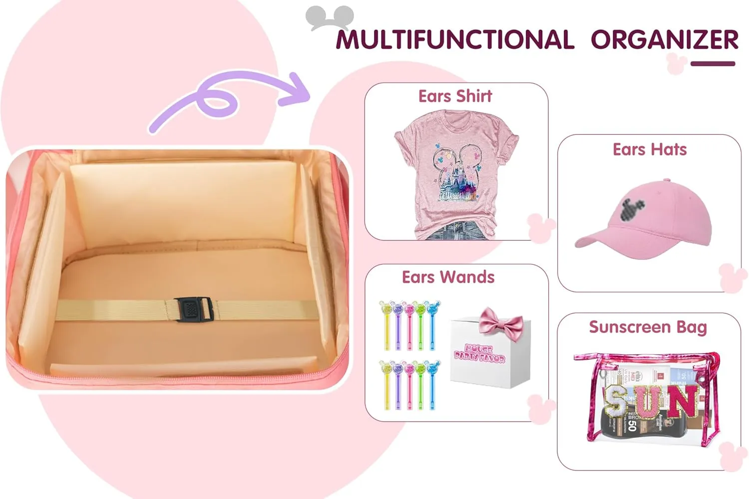 COSHAYSOO Ears Bag Headband Holder Travel Backpack Trip Essential Organizer Women Teen Girl Hair Pin Accessory Storage Gifts