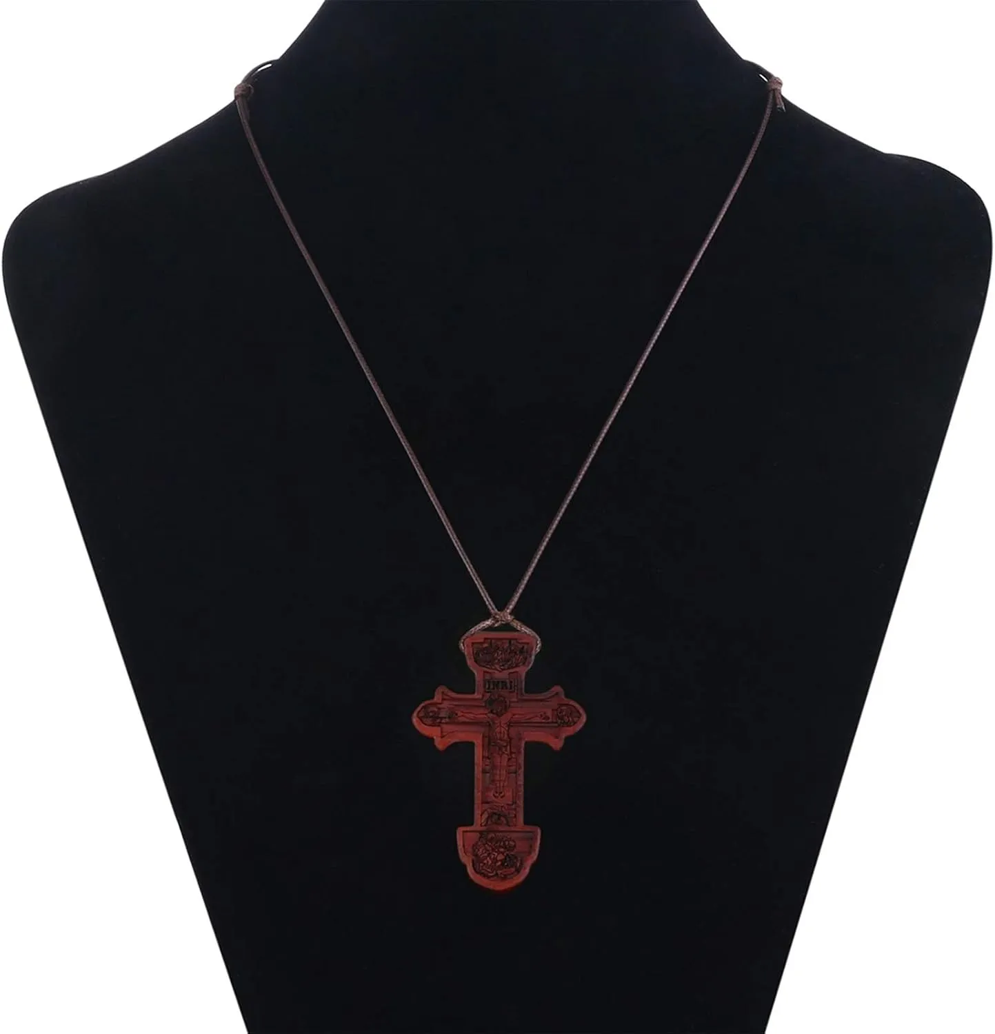 COTTVOTT Wood Orthodox Cross Pendant Necklace Christian Crucifix Necklace Prayer Jesus for Women Men