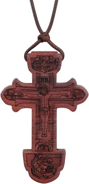 COTTVOTT Wood Orthodox Cross Pendant Necklace Christian Crucifix Necklace Prayer Jesus for Women Men