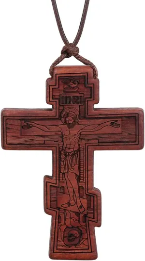 COTTVOTT Wood Orthodox Cross Pendant Necklace Christian Crucifix Necklace Prayer Jesus for Women Men