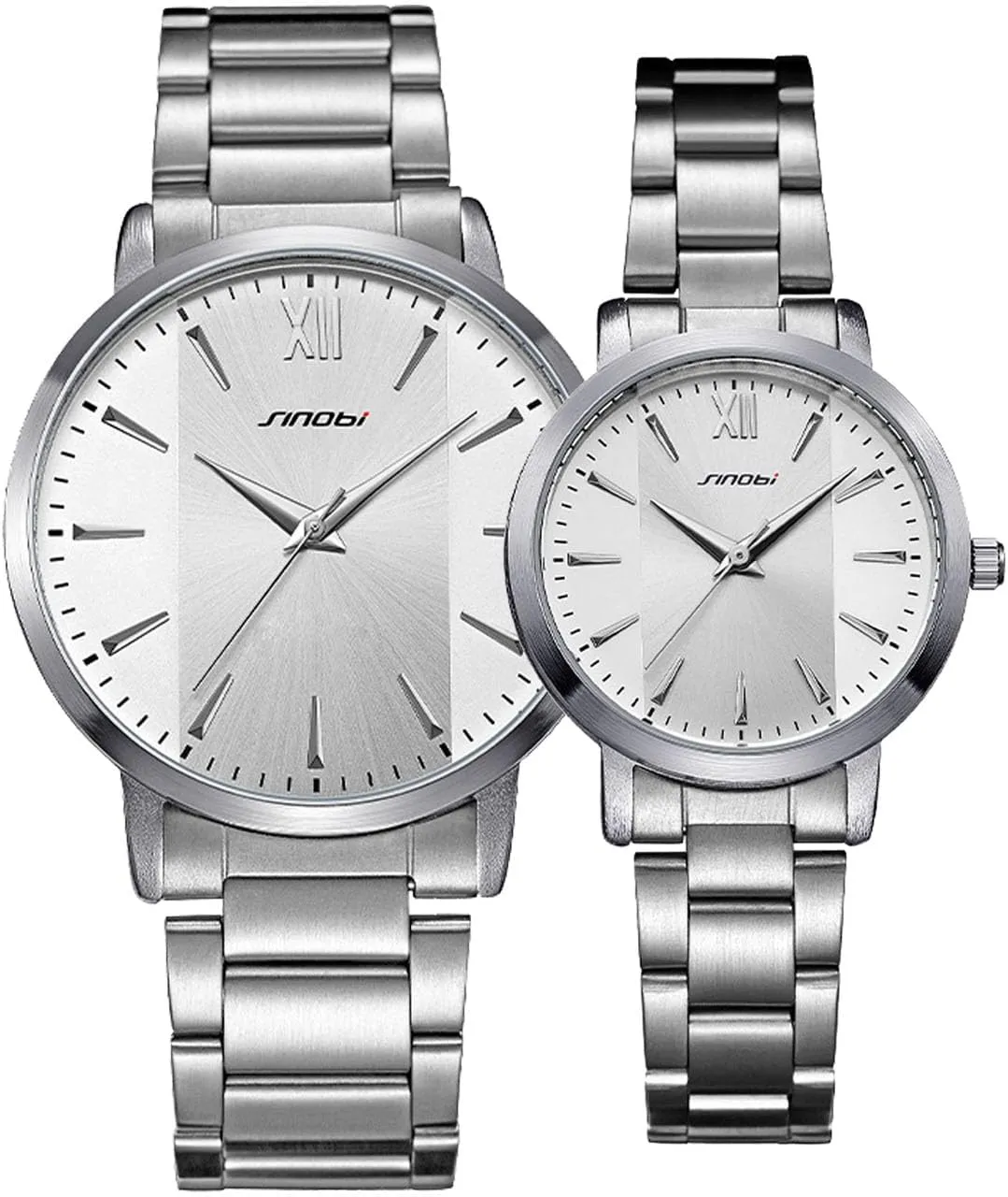 Couple Watches, Business Quartz Watches Men Women Black Silver Stainless Steel Watches Fashionable Men and Women Watch Sets (Silver couple's model)