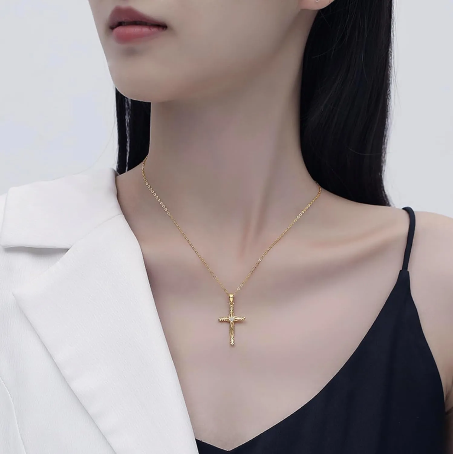Cross Necklace for Women | Sterling Silver Cross Pendant Necklace | Cubic Zirconia Cross Necklace | Unique Design Heart Middle Religion Cross Necklace Fashion Jewelry Gift for Women and Teen Girls