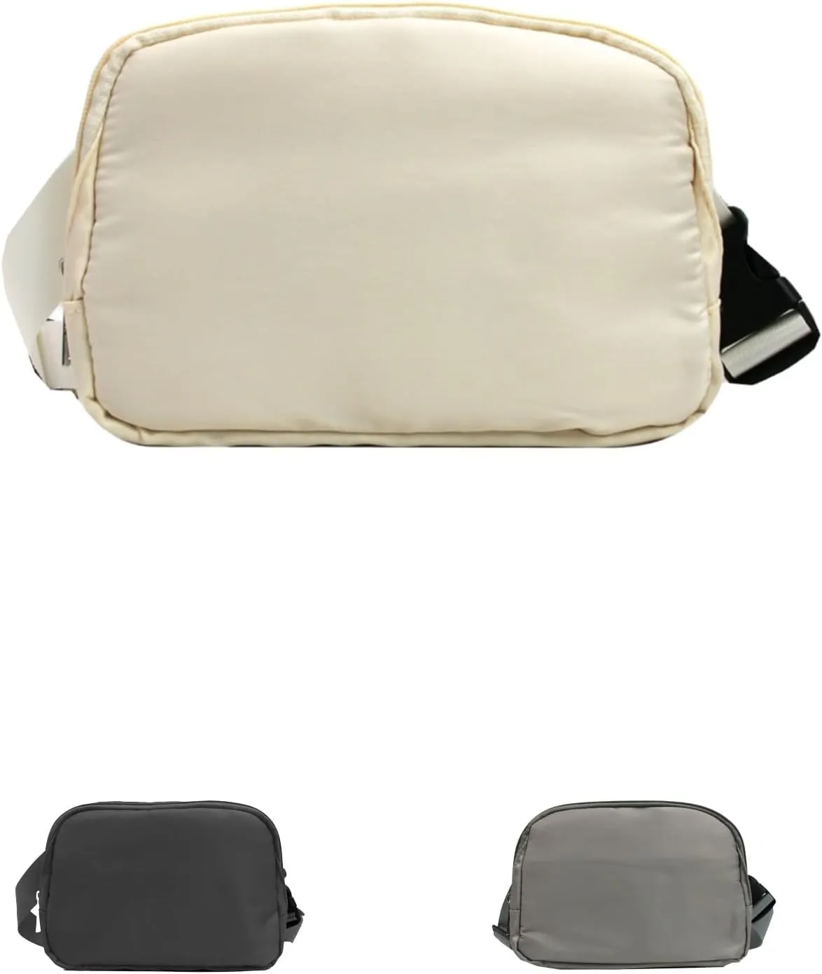 Crossbody Bags for women,belt bag,fanny packs for women,with Adjustable Strap,Back Hidden Pocket,Nylon Waterproof,for Workouts,Running,Biking,Traveling (Ivory White)