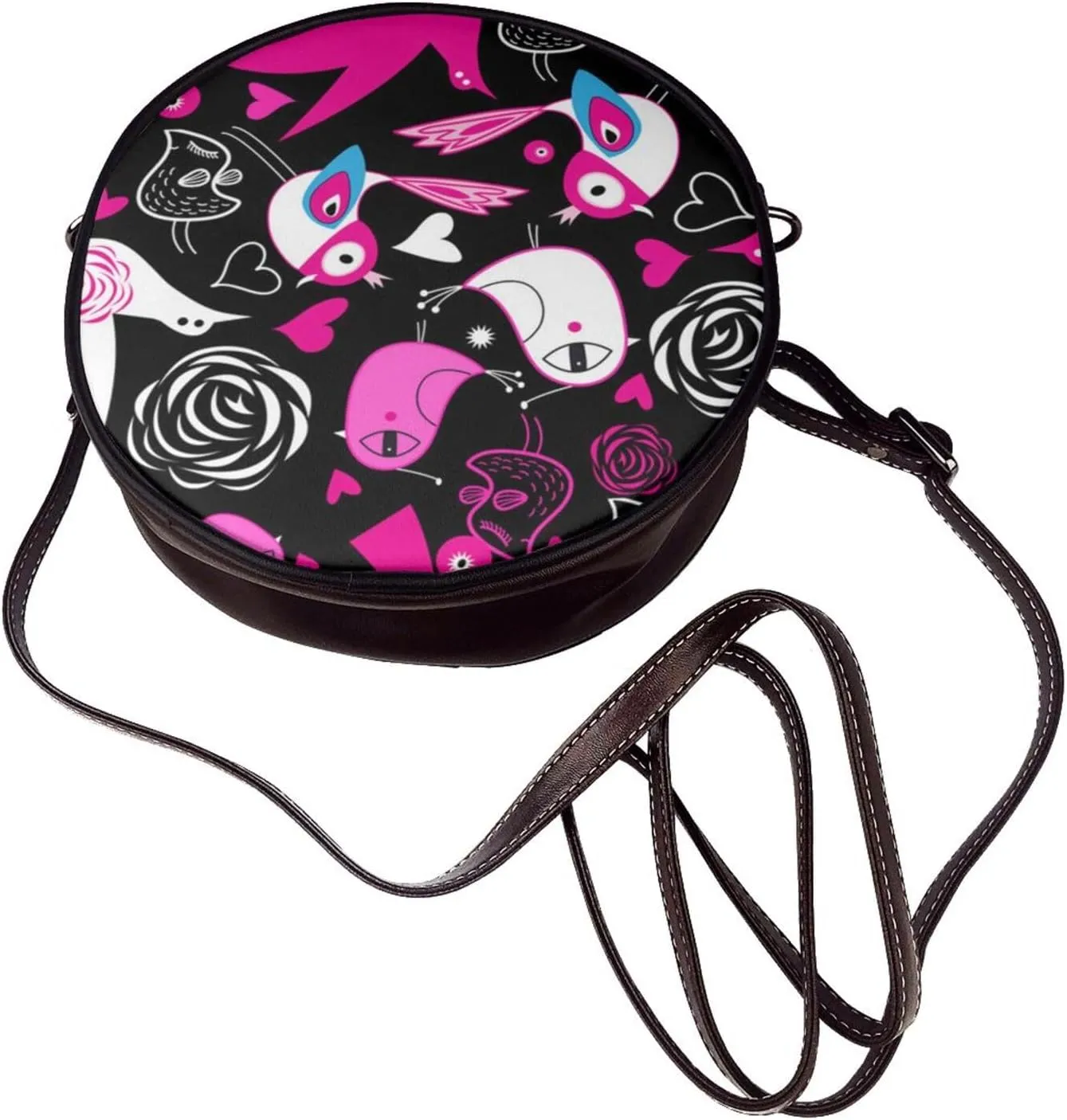 Crossbody Purse for Women, PU Leather Round Crossbody Bag, Mini Purses Handbags with Strap Zipper