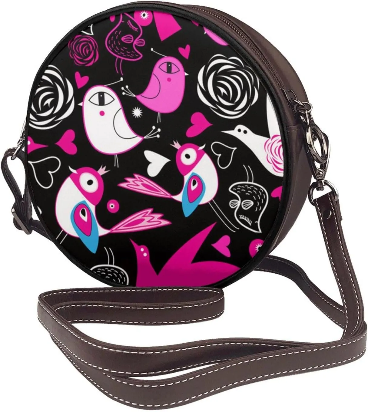 Crossbody Purse for Women, PU Leather Round Crossbody Bag, Mini Purses Handbags with Strap Zipper