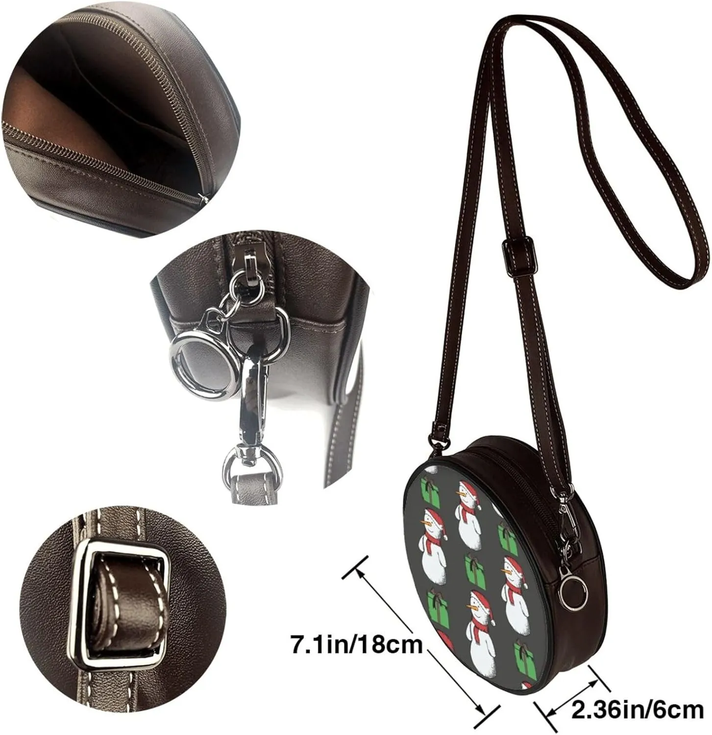 Crossbody Purse for Women, PU Leather Round Crossbody Bag, Mini Purses Handbags with Strap Zipper