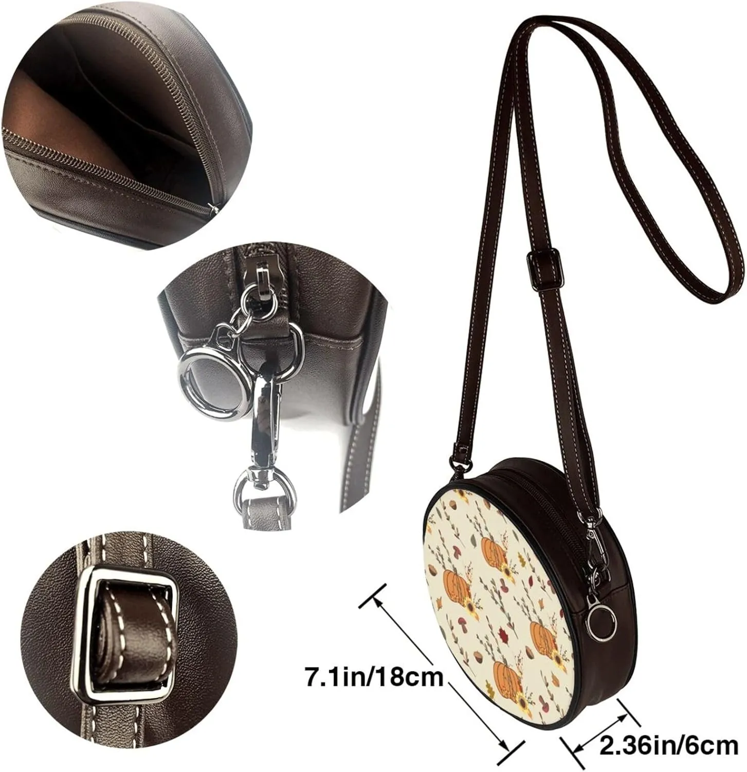 Crossbody Purse for Women, PU Leather Round Crossbody Bag, Mini Purses Handbags with Strap Zipper