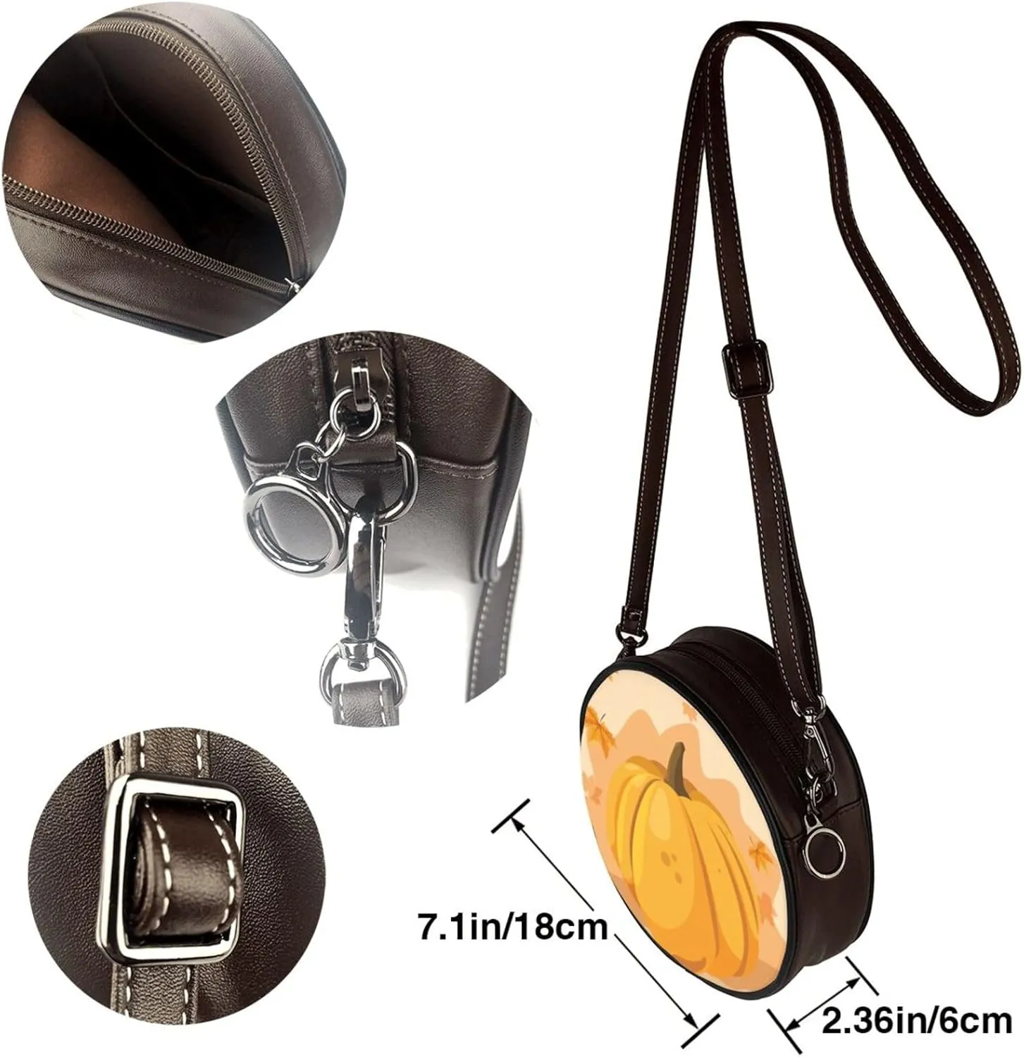 Crossbody Purse for Women, PU Leather Round Crossbody Bag, Mini Purses Handbags with Strap Zipper