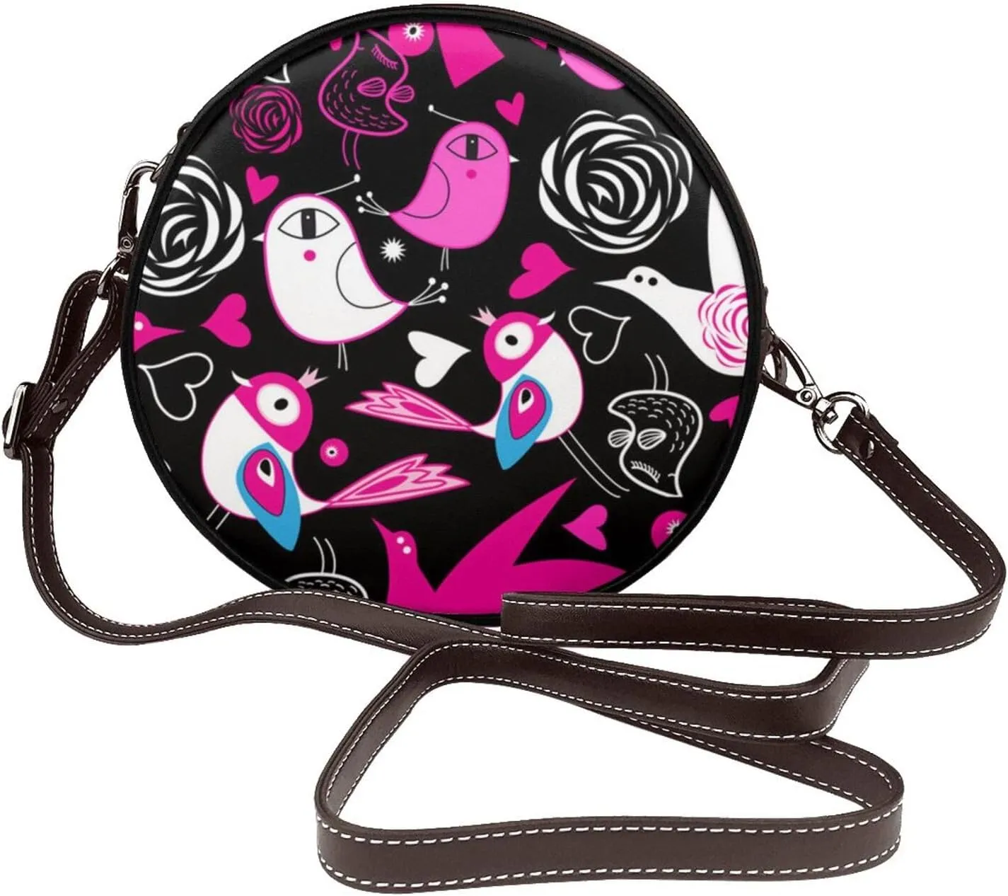 Crossbody Purse for Women, PU Leather Round Crossbody Bag, Mini Purses Handbags with Strap Zipper