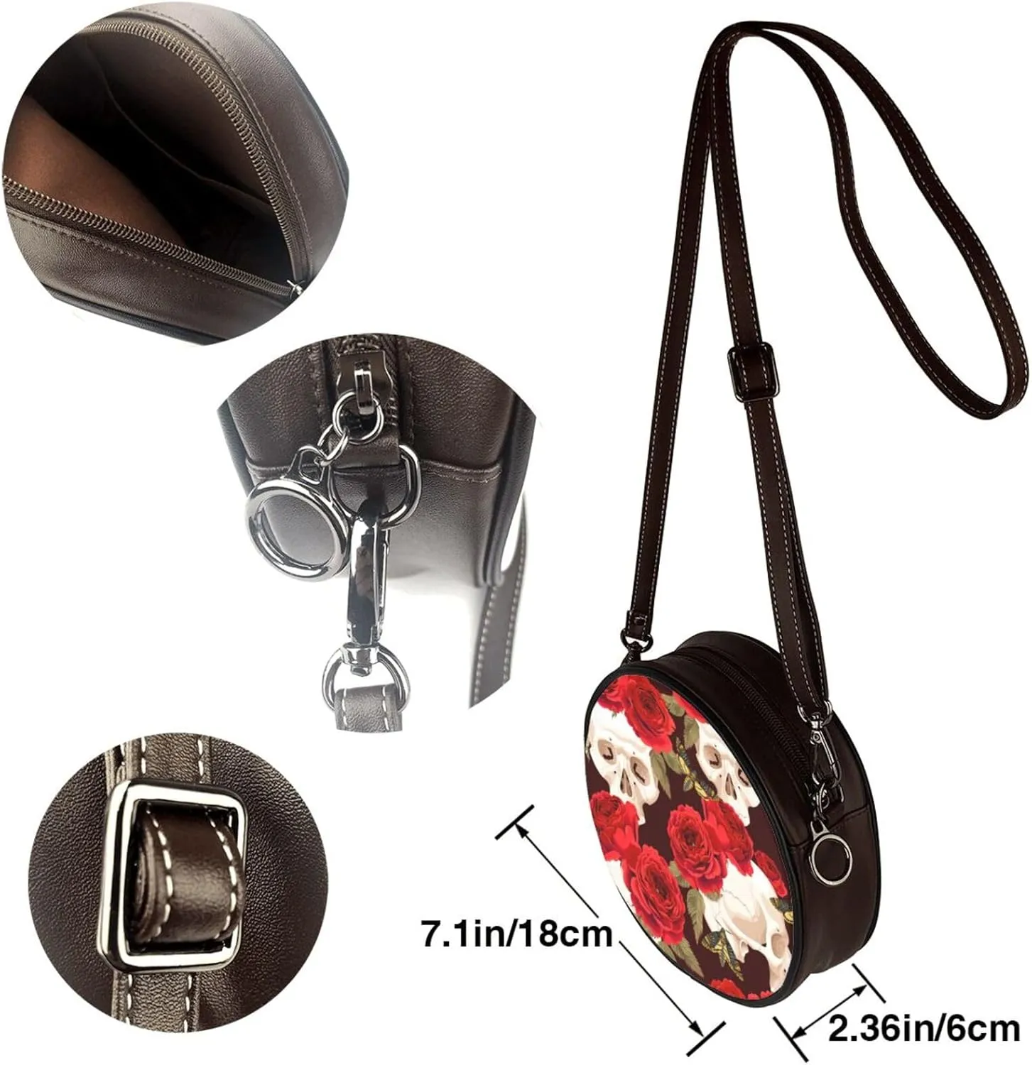 Crossbody Purse for Women, PU Leather Round Crossbody Bag, Mini Purses Handbags with Strap Zipper