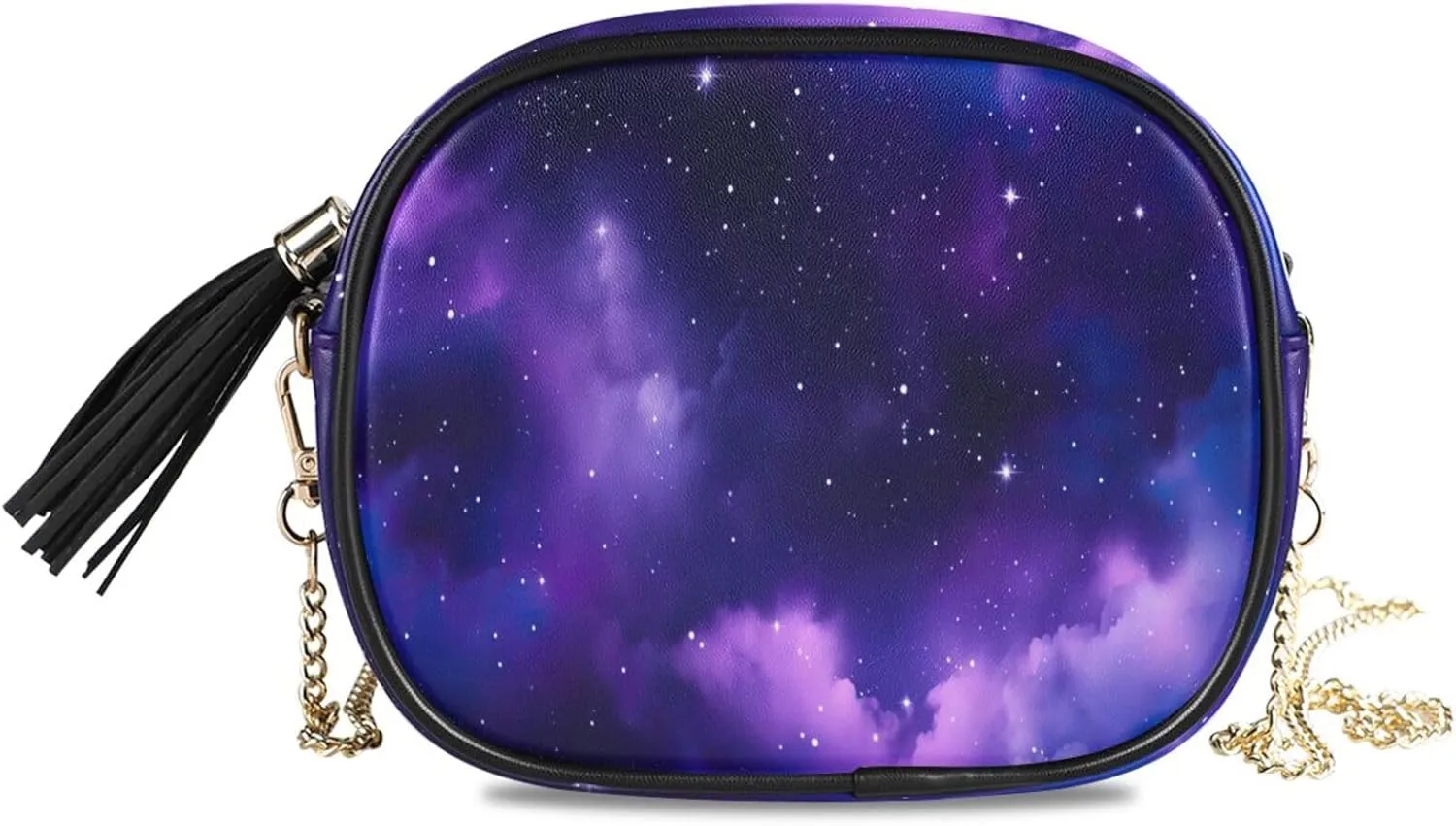 Crossbody Shoulder Bag Tassel Purse Galaxy Purple PU leather Small Handbag Fashion Evening Clutch with Chain