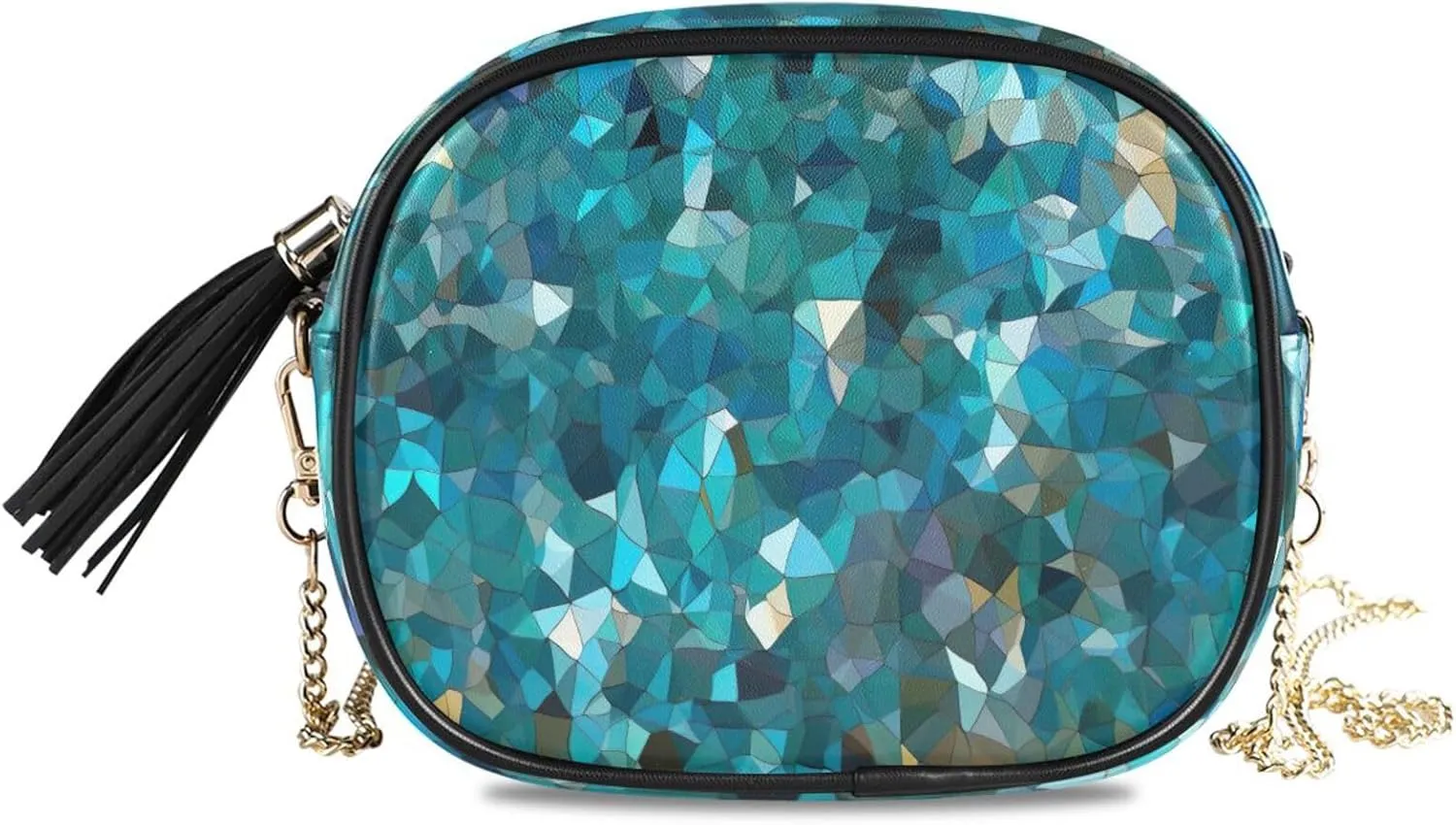 Crossbody Shoulder Bag Tassel Purse Glitter Print PU leather Small Handbag Fashion Evening Clutch with Chain